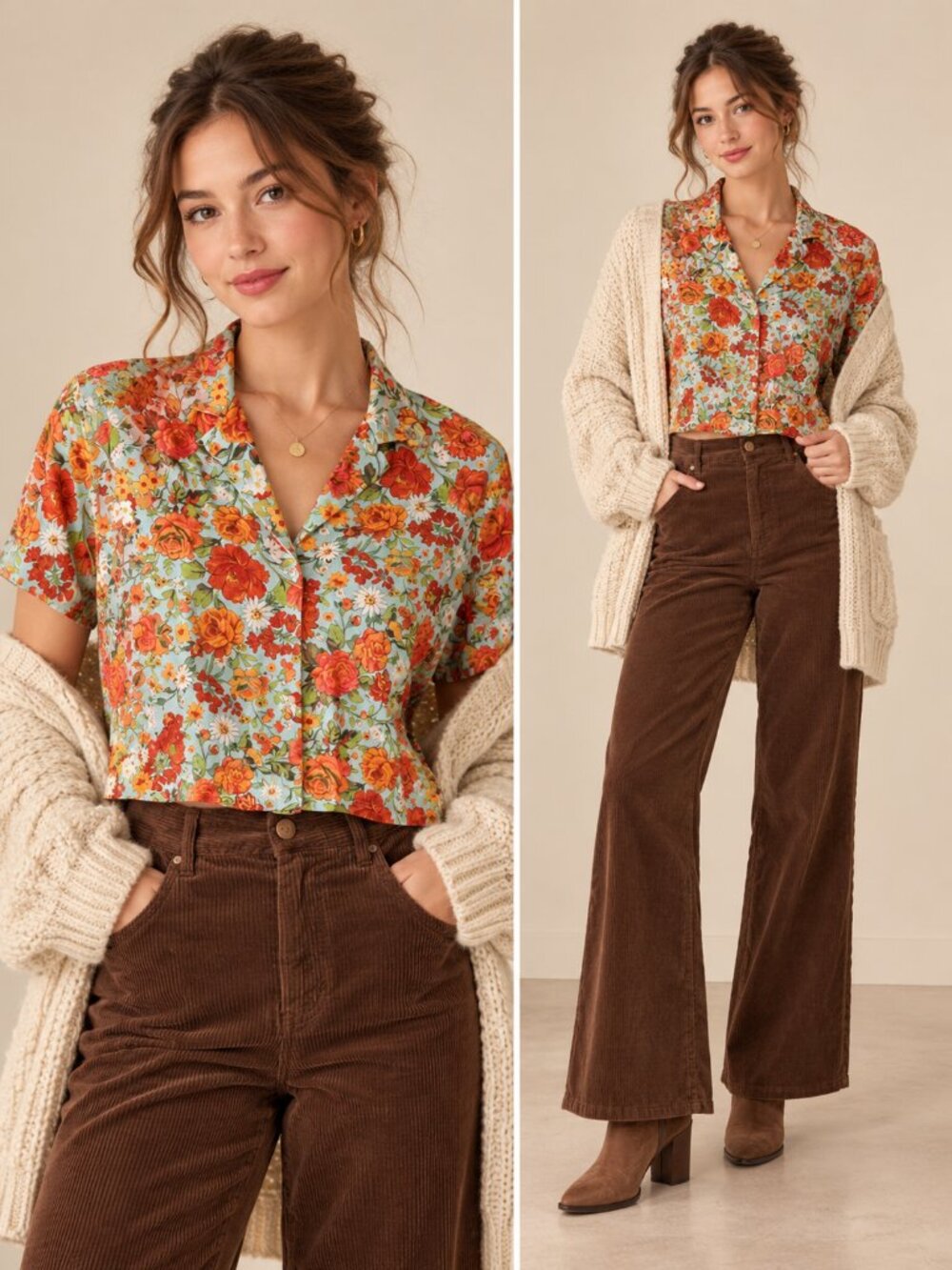 Zara Short Sleeve Button Down Floral Blouse Size M autumn season